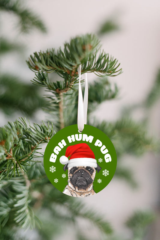 Bah Hum Pug Christmas Ornament